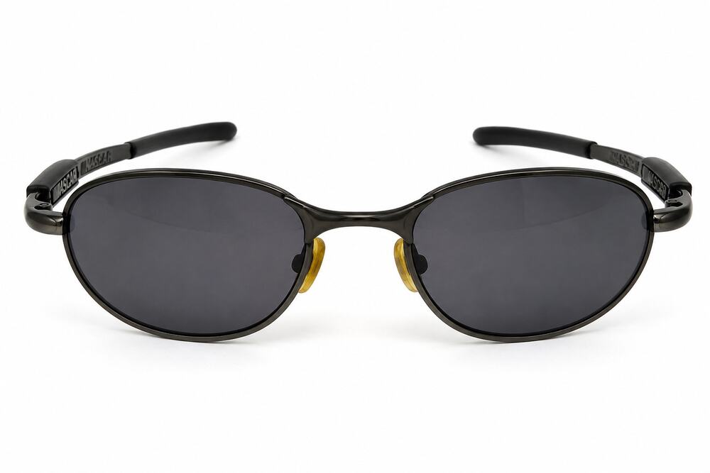NASCAR Black Metal Oval Sunglasses Gray Smoke Lenses Unisex Vintage Racing